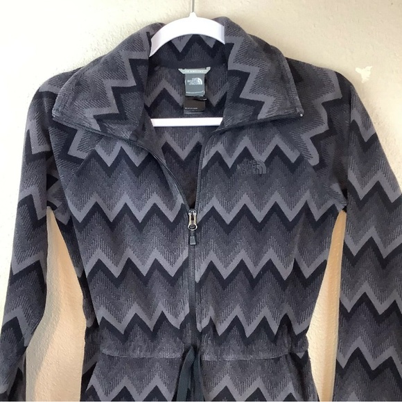 The North Face Jacket Women's Black Gray Terry Fleece Zip Front Tie waist - Picture 2 of 13